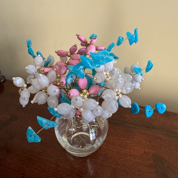 New Handmade Beaded artificial flowers stems in white turquoise and pink - Picture 3 of 5
